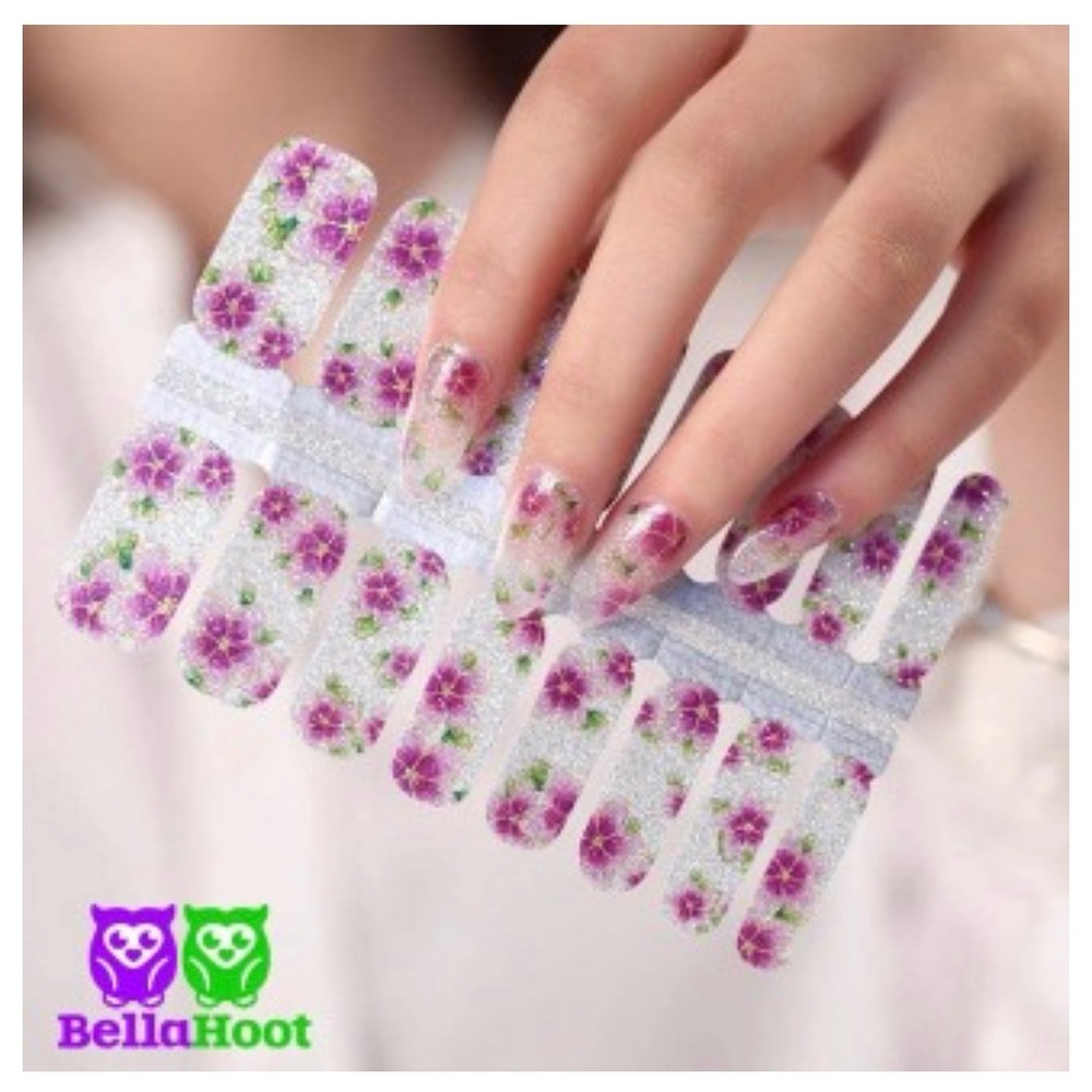 Floral Nail Wraps - Purple and Green